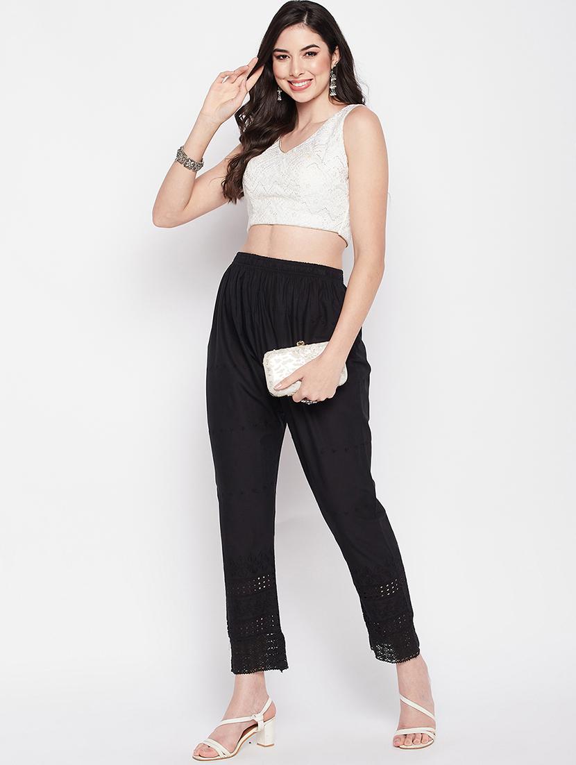 black cotton straight palazzo - 19807785 - Standard Image - 3