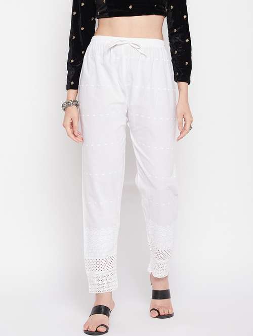 white embroidered straight palazzo - 19807786 -  Standard Image - 0