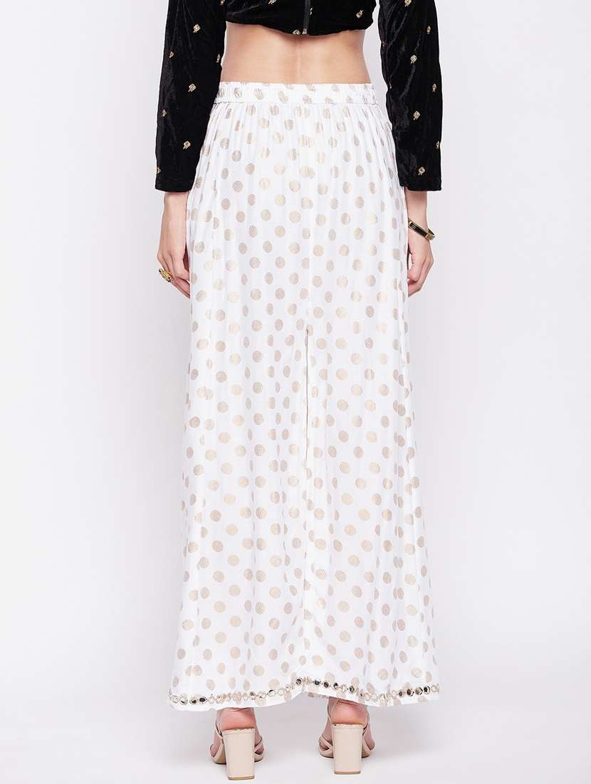 white foil print flared palazzo - 19807806 -  Standard Image - 3