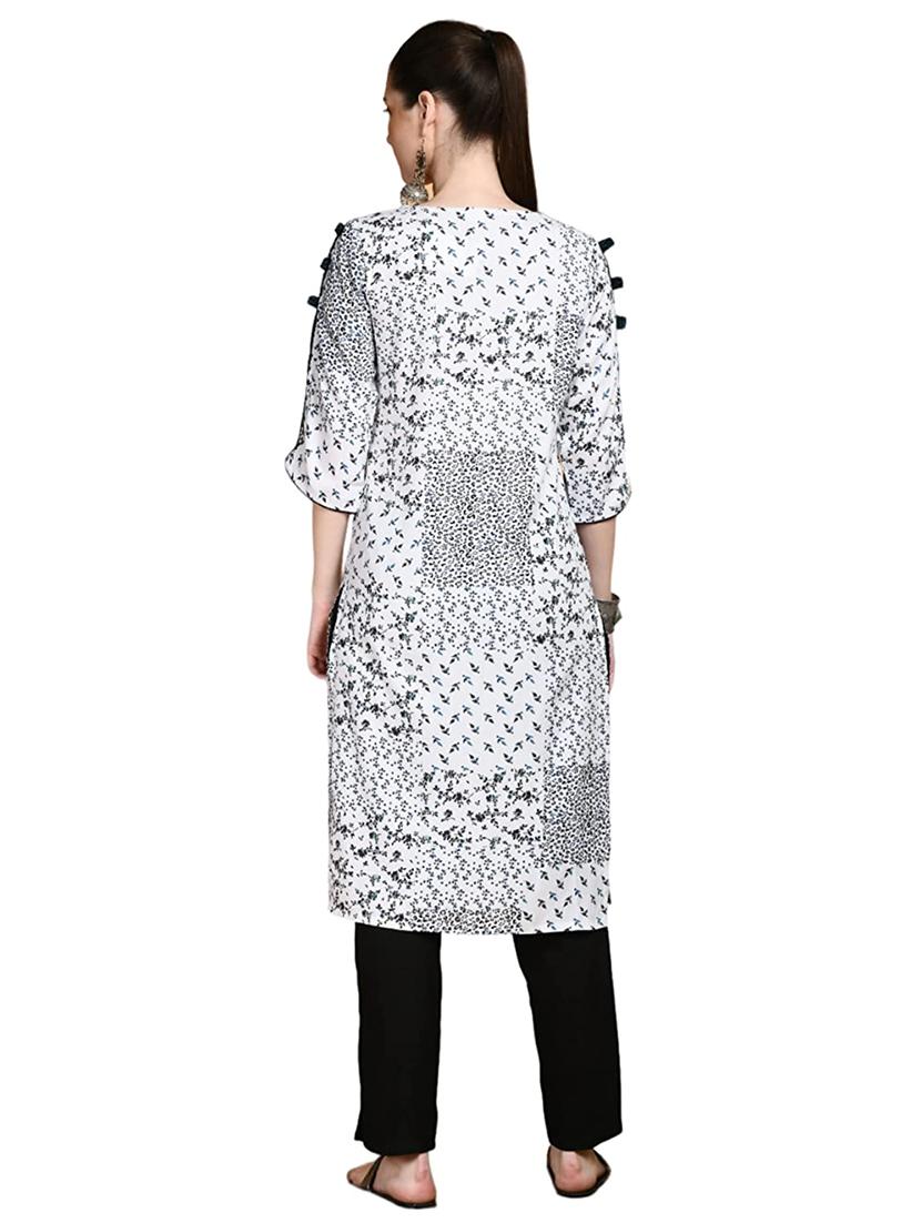 white printed kurta - 19808043 - Standard Image - 3