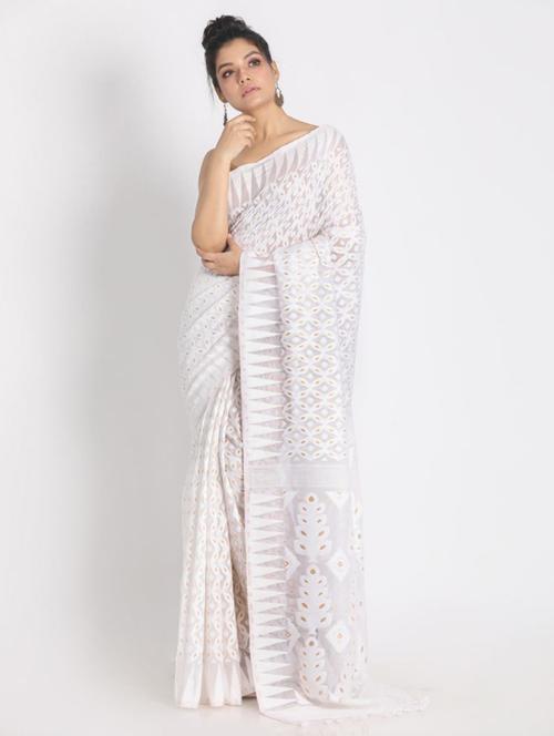 women's self design white colored saree with blouse - 19810655 - Standard Image - 0