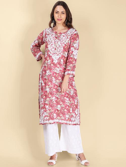 chikankari printed straight kurta - 19811076 - Standard Image - 0