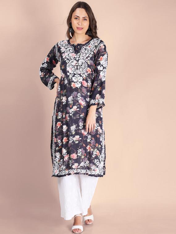 chikankari printed straight kurta - 19811078 - Zoom Image - 0