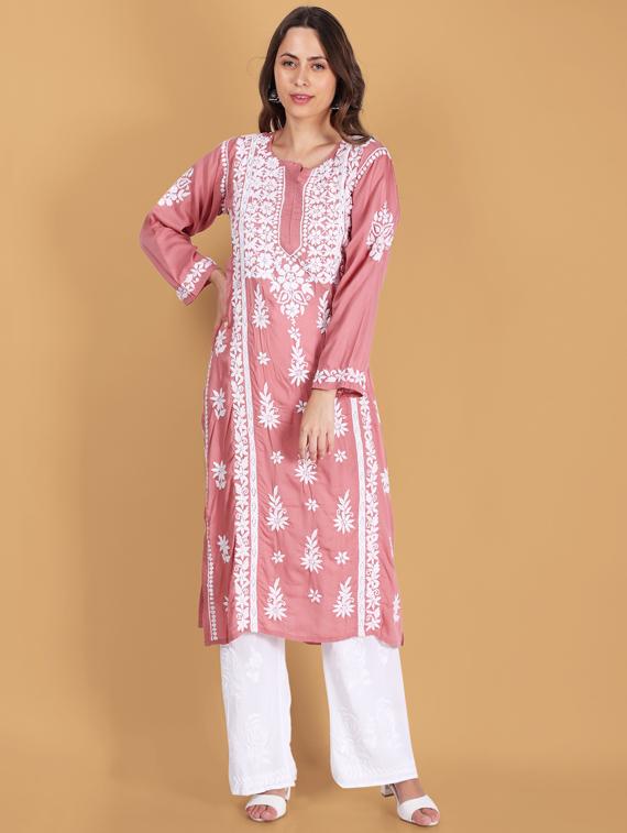 chikankari solid straight kurta - 19811744 - Zoom Image - 0