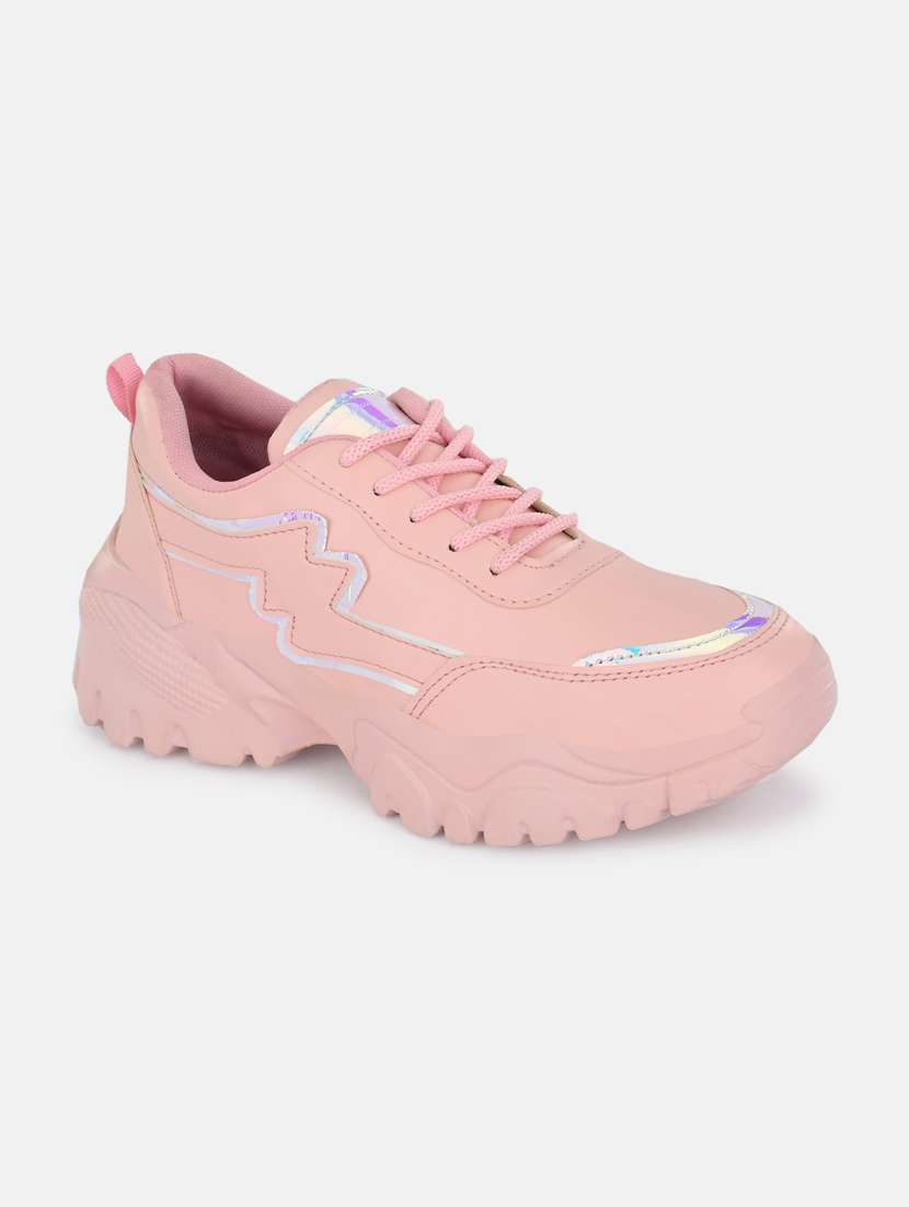 pink solid lace-up sneaker