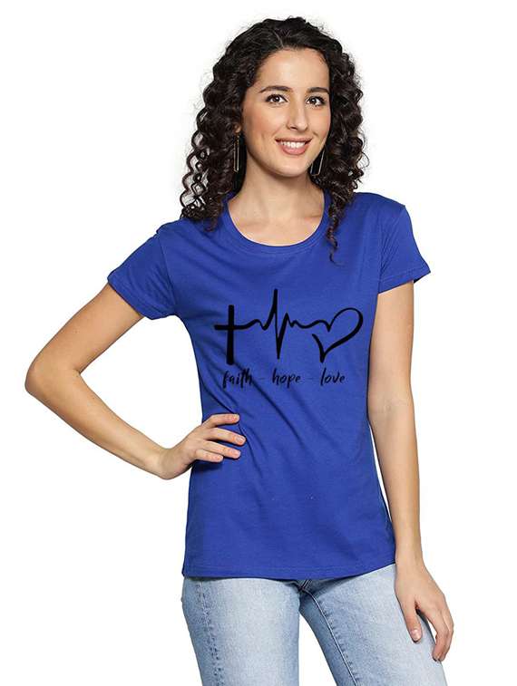 women's chest print round neck t-shirt