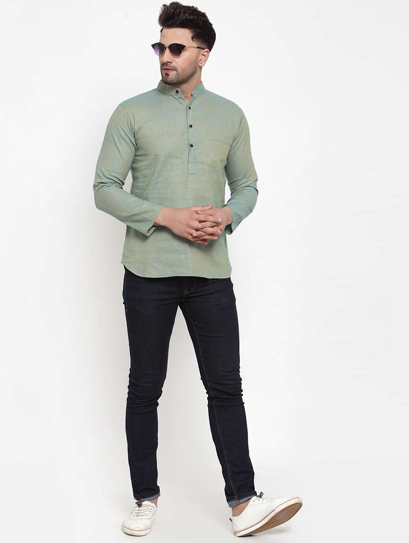 mandarin neck solid short kurta - 19814446 -  Standard Image - 3