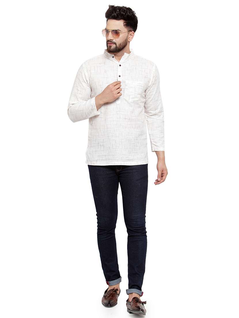 mandarin neck solid short kurta - 19814462 -  Standard Image - 3