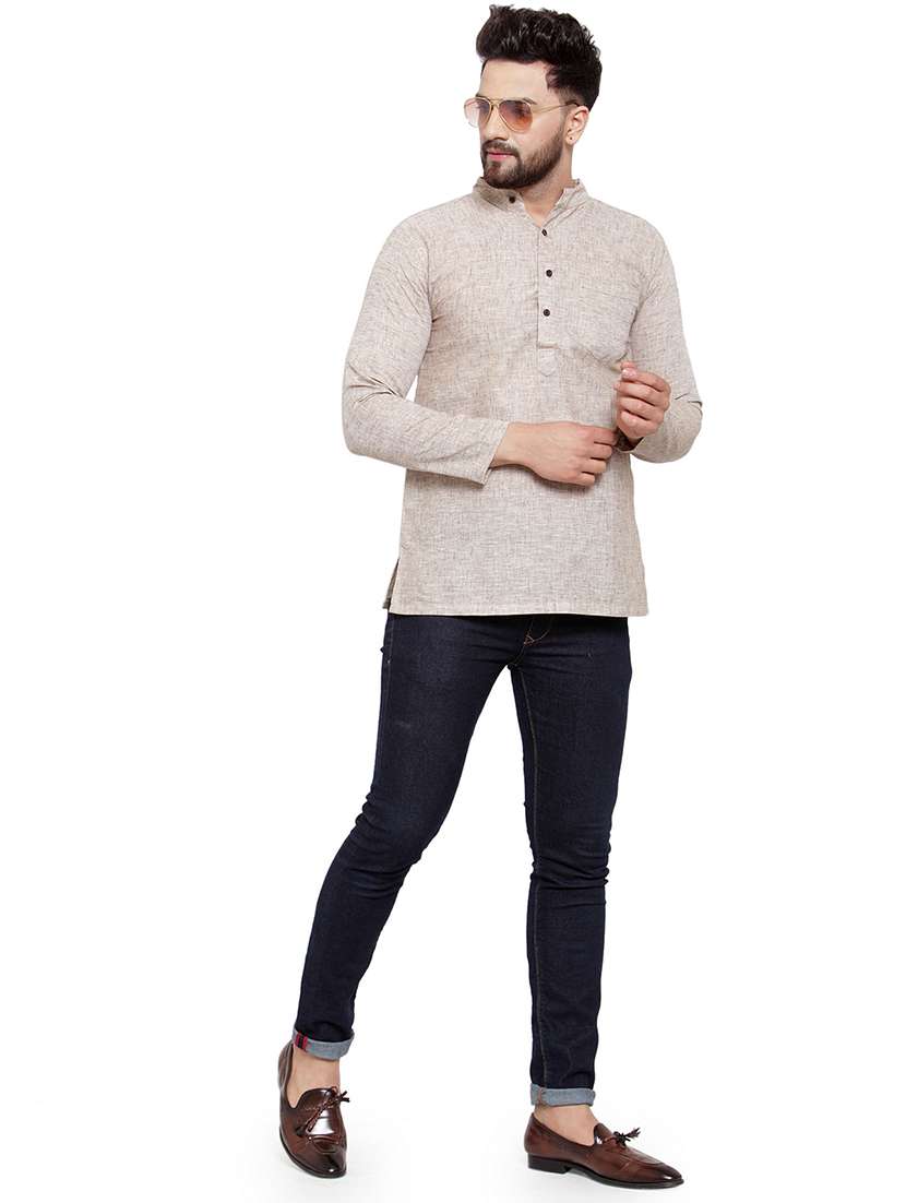 mandarin neck solid short kurta - 19814485 -  Standard Image - 3