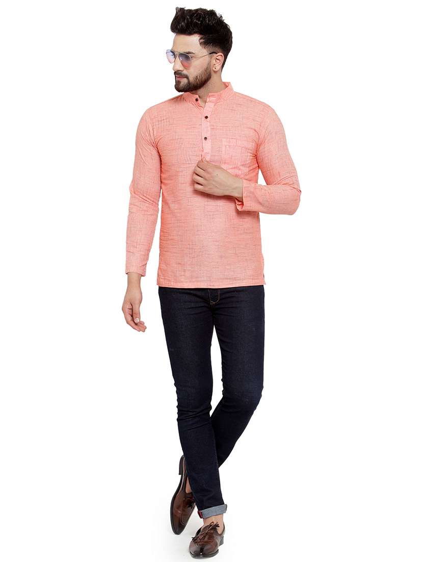 mandarin neck solid short kurta - 19814498 -  Standard Image - 3