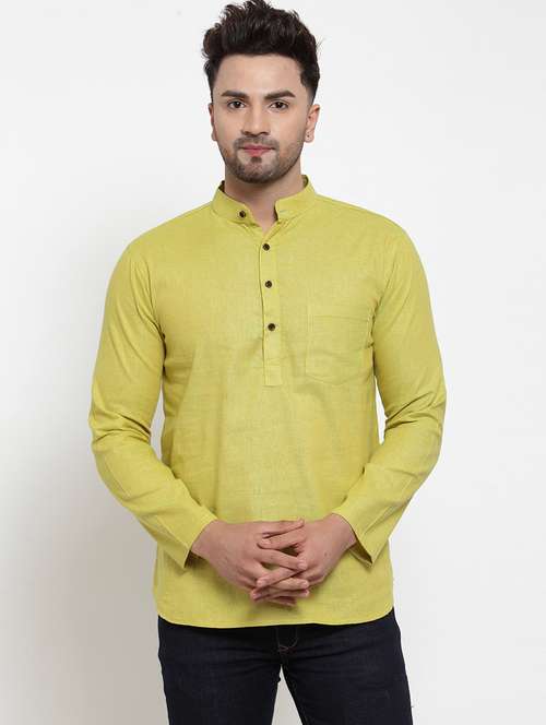 mandarin neck solid short kurta - 19814506 -  Standard Image - 0