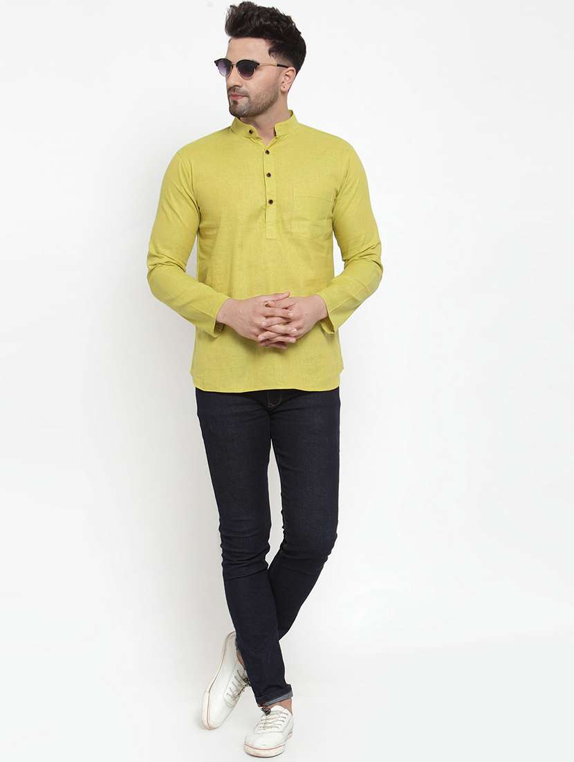 mandarin neck solid short kurta - 19814506 -  Standard Image - 3