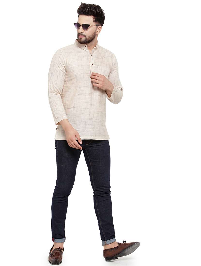 mandarin neck solid short kurta - 19814510 -  Standard Image - 3