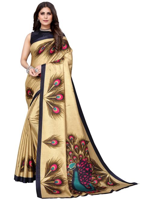 beige printed woven saree with blouse - 19814933 - Standard Image - 0