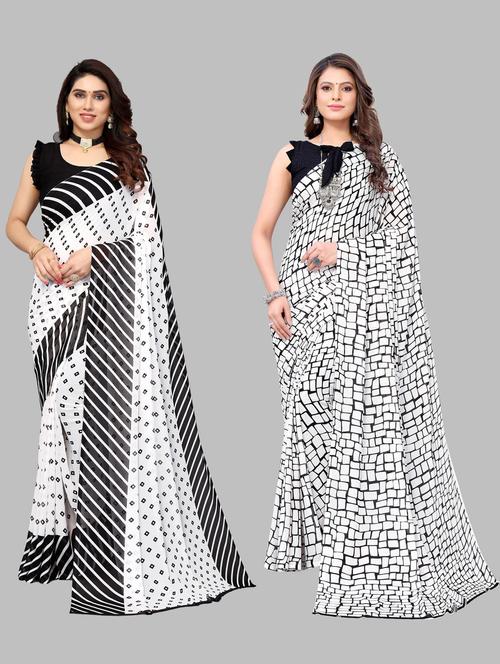 pack of 2 printed woven saree with blouse - 19814947 - Standard Image - 0