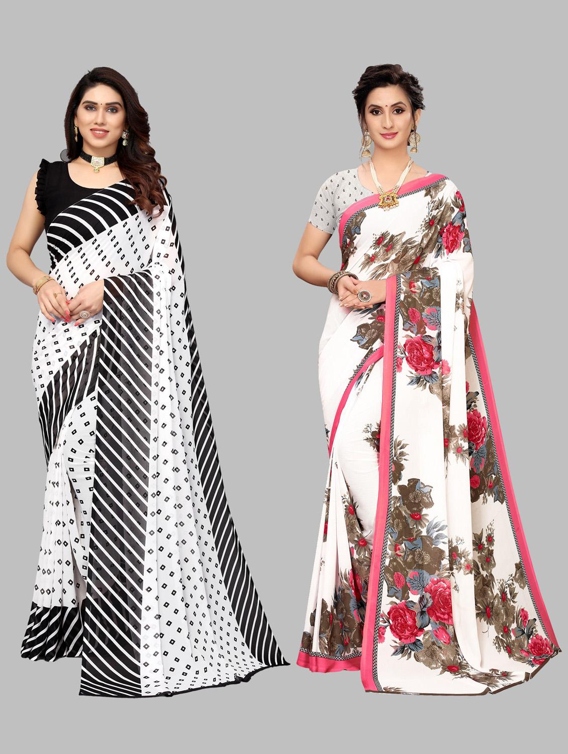 pack of 2 printed woven saree with blouse - 19814948 - Zoom Image - 0