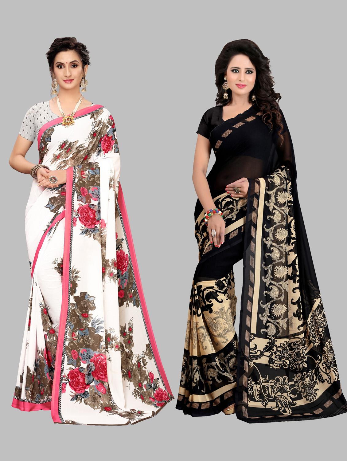 pack of 2 printed woven saree with blouse - 19814954 -  Zoom Image - 0