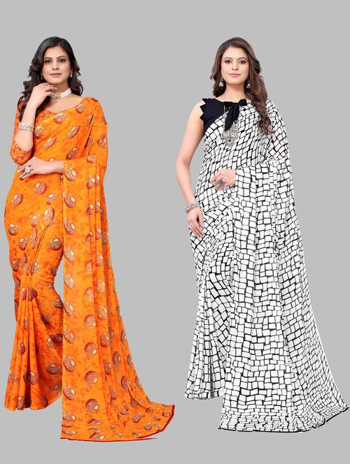 pack of 2 printed woven saree with blouse - 19814958 -  Standard Image - 0
