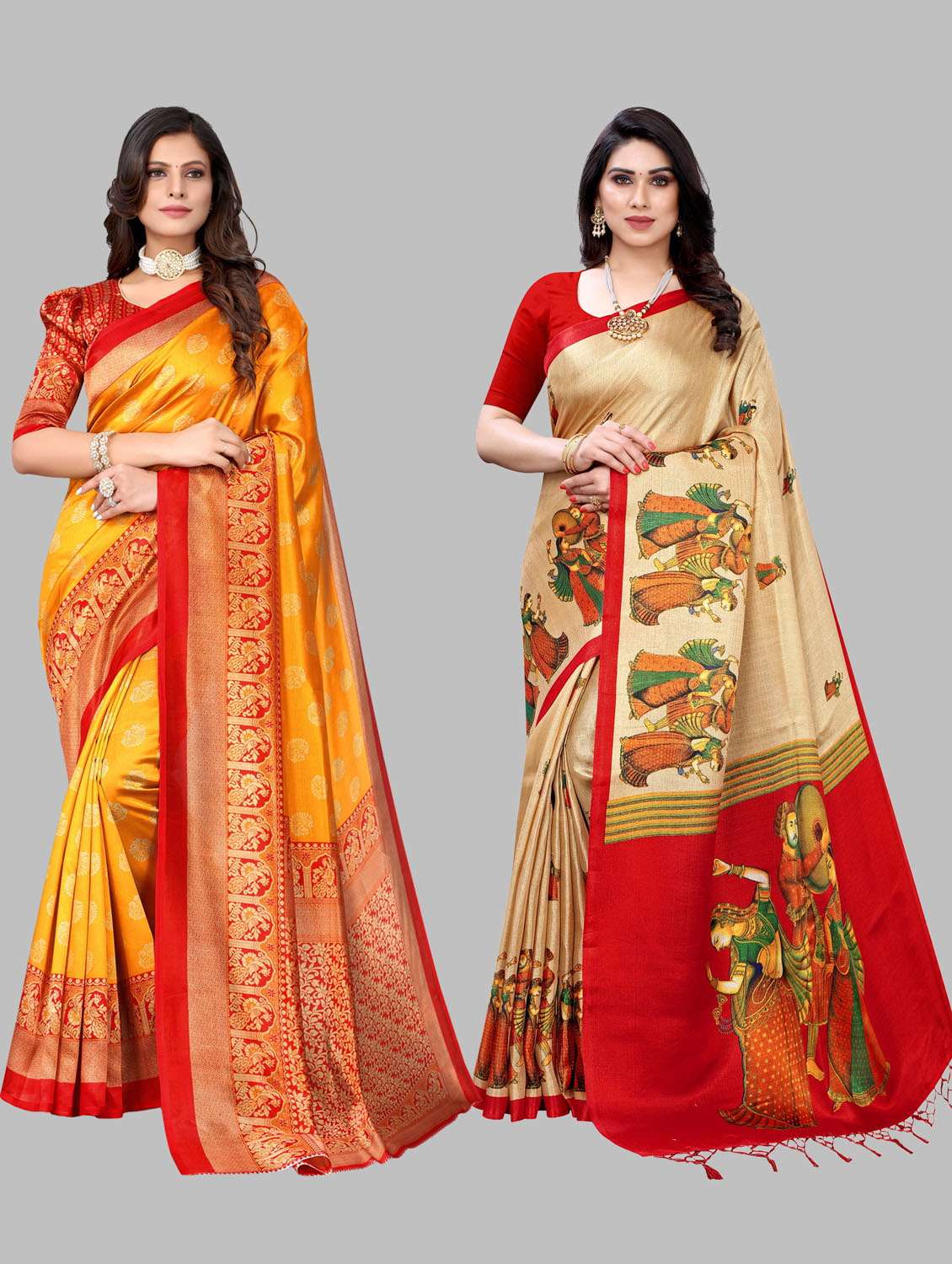 pack of 2 printed woven saree - 19814971 - Zoom Image - 0
