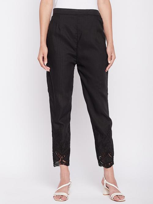 black solid lace flat front trouser - 19815138 - Standard Image - 0