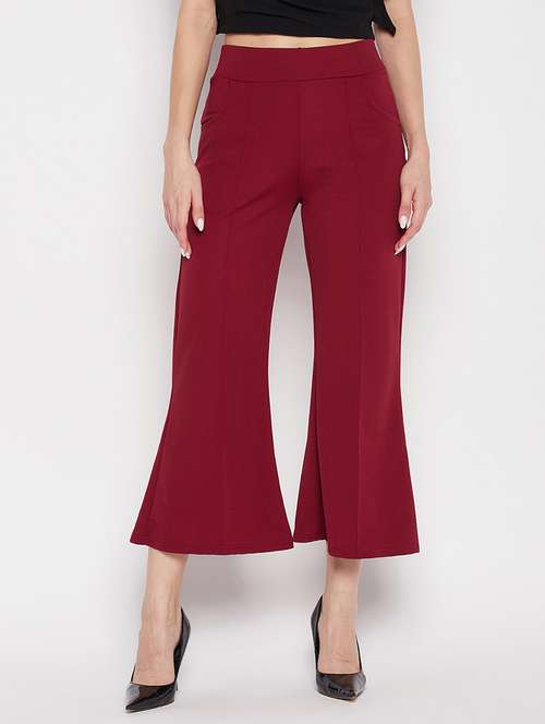 red solid pleated flared trouser - 19815152 -  Standard Image - 0