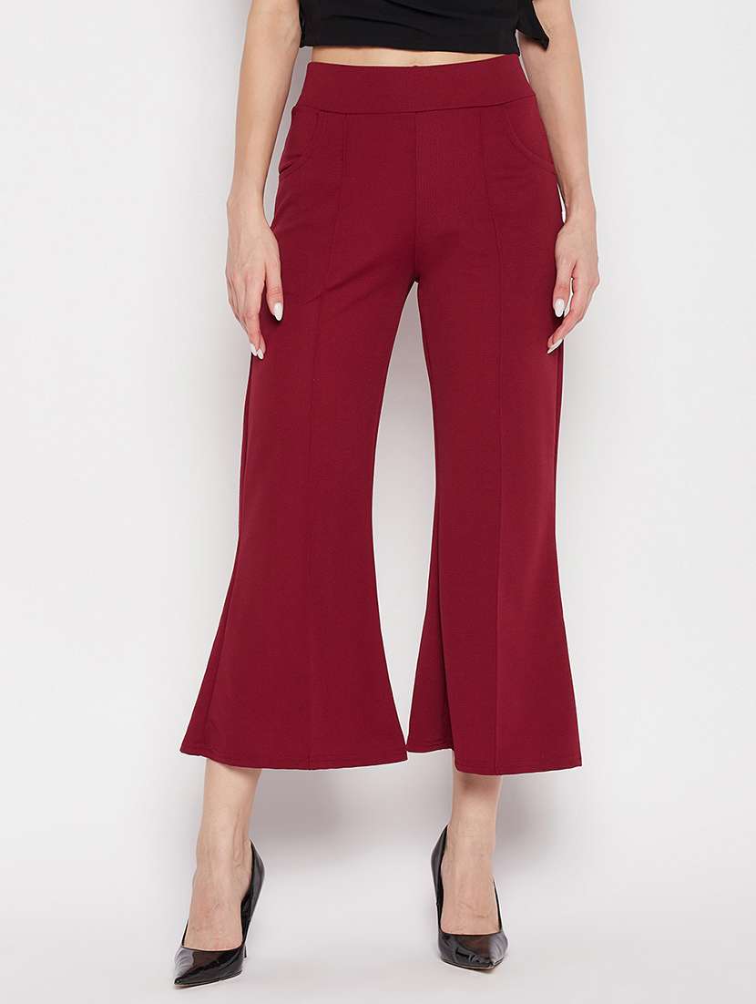 red solid pleated flared trouser - 19815152 -  Zoom Image - 0