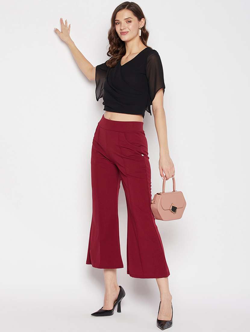red solid pleated flared trouser - 19815152 - Standard Image - 3