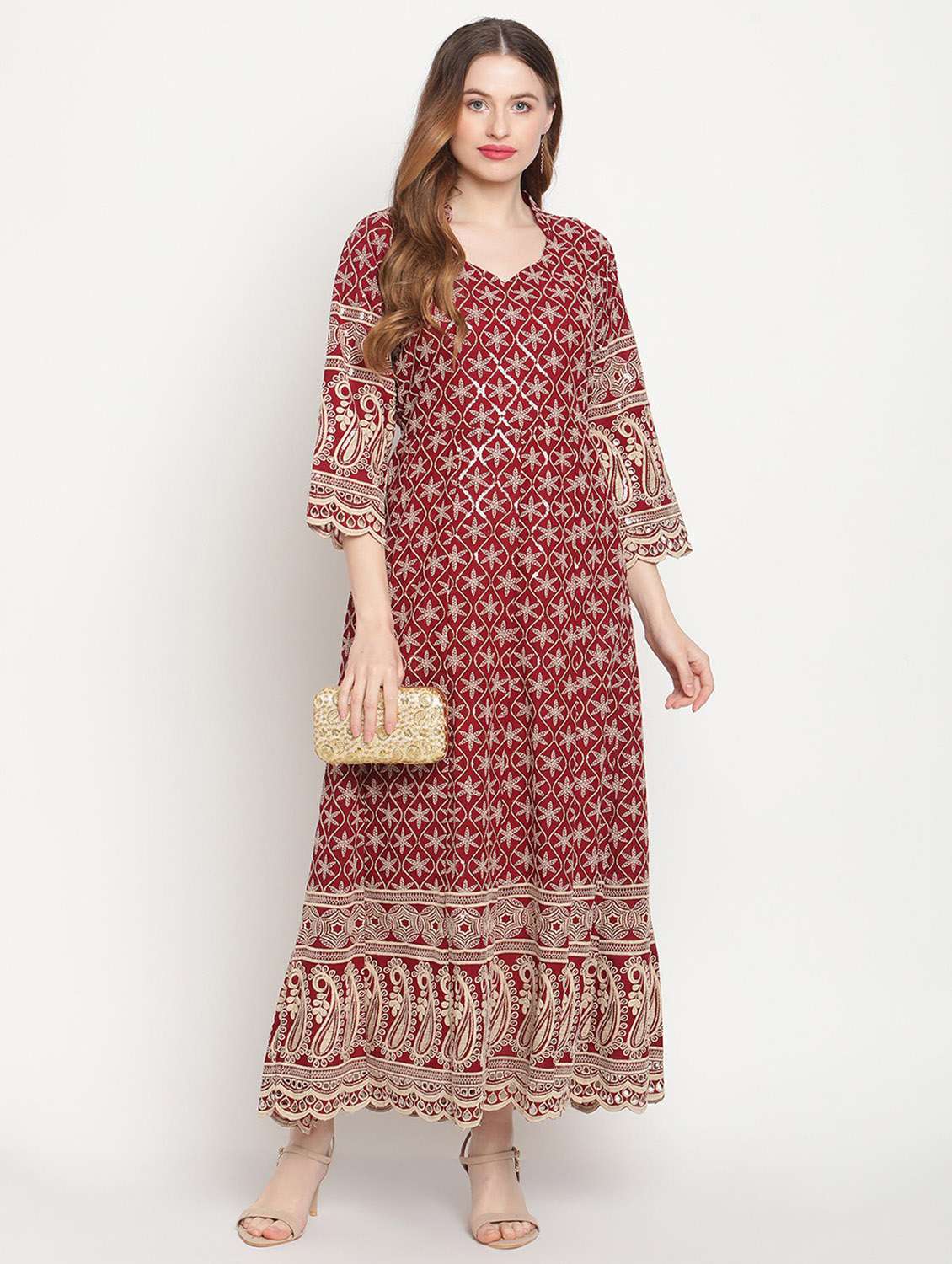 sweetheart neck floral anarkali kurta - 19815324 - Zoom Image - 0