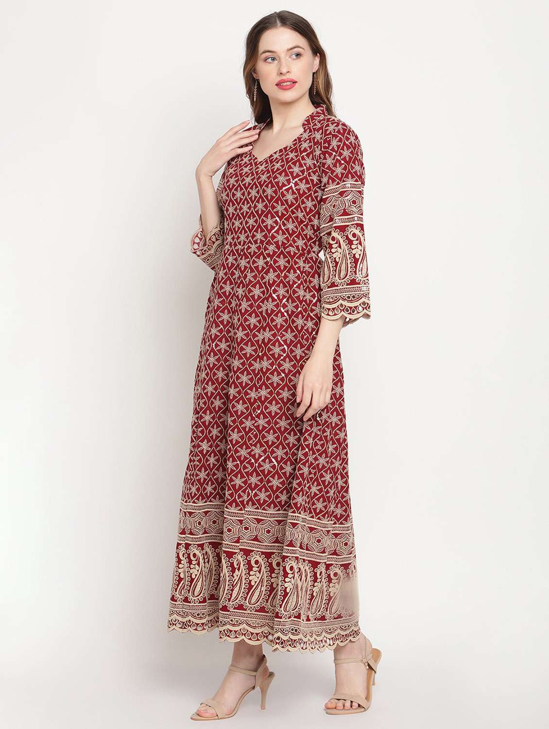 sweetheart neck floral anarkali kurta - 19815324 - Standard Image - 3