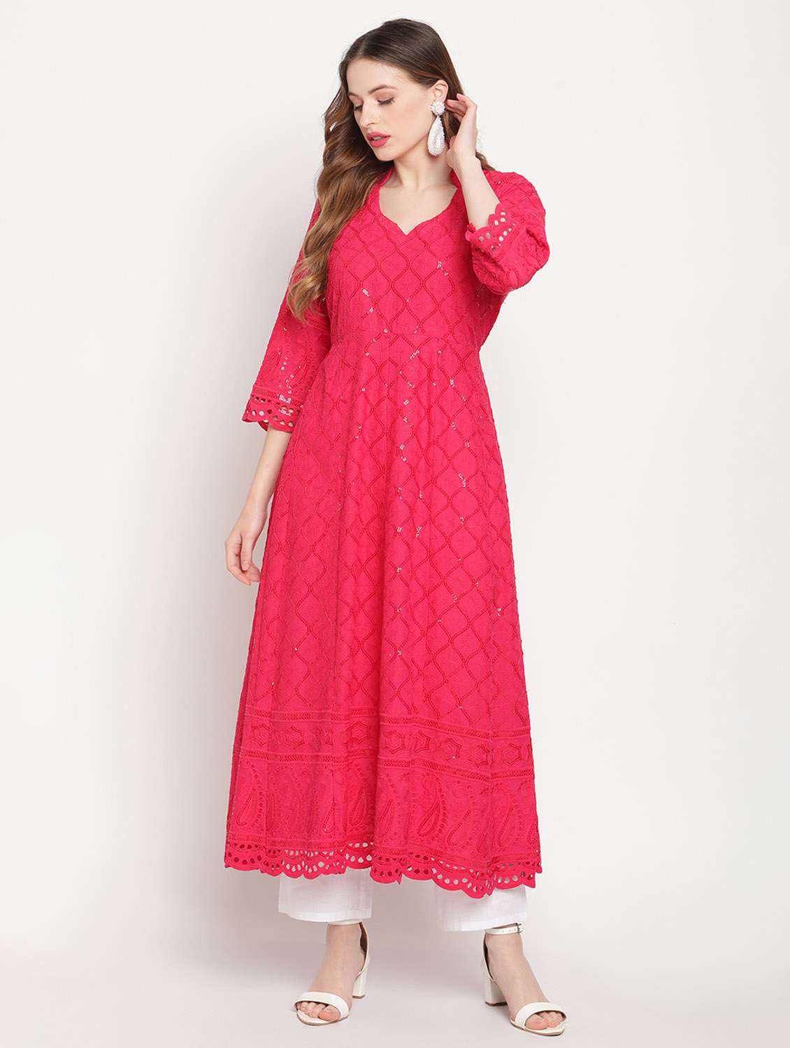 sweetheart neck floral anarkali kurta - 19815325 - Zoom Image - 0