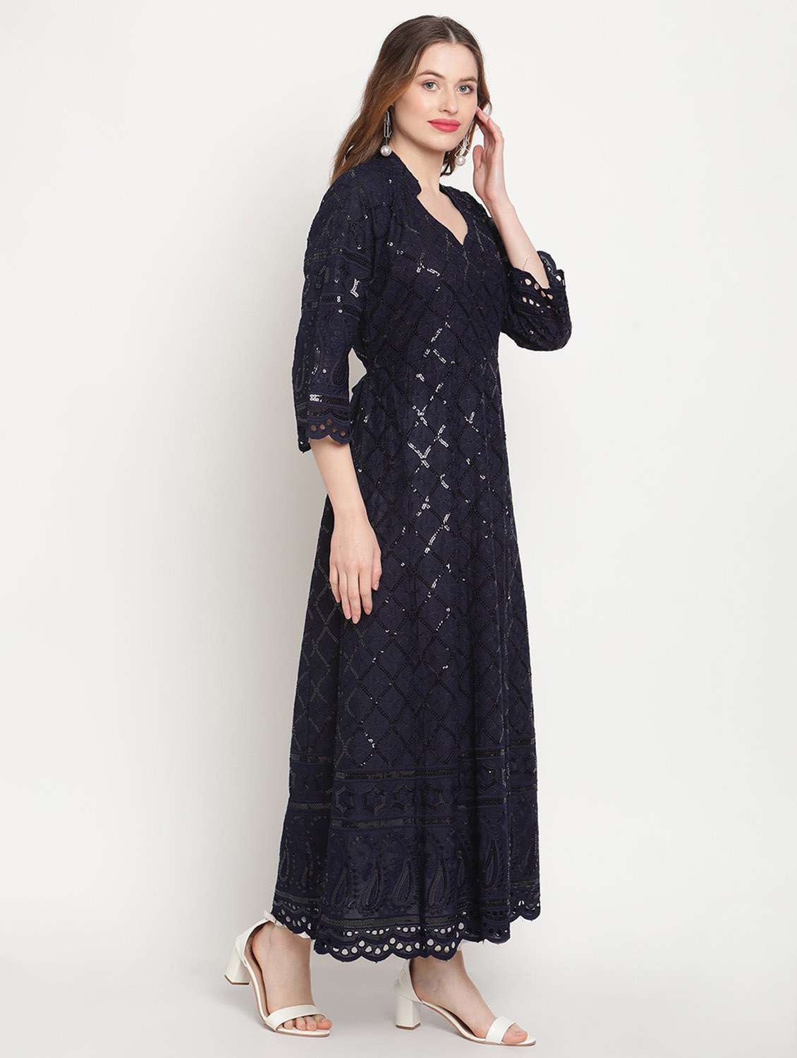sweetheart neck floral anarkali kurta - 19815330 -  Standard Image - 3