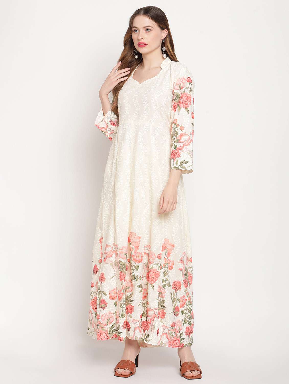 sweetheart neck floral anarkali kurta - 19815332 - Zoom Image - 0