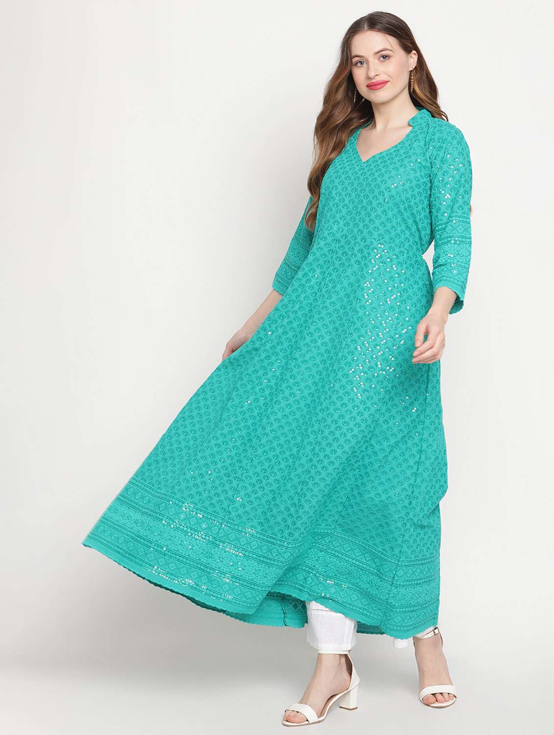 sweetheart neck floral anarkali kurta - 19815337 - Zoom Image - 0