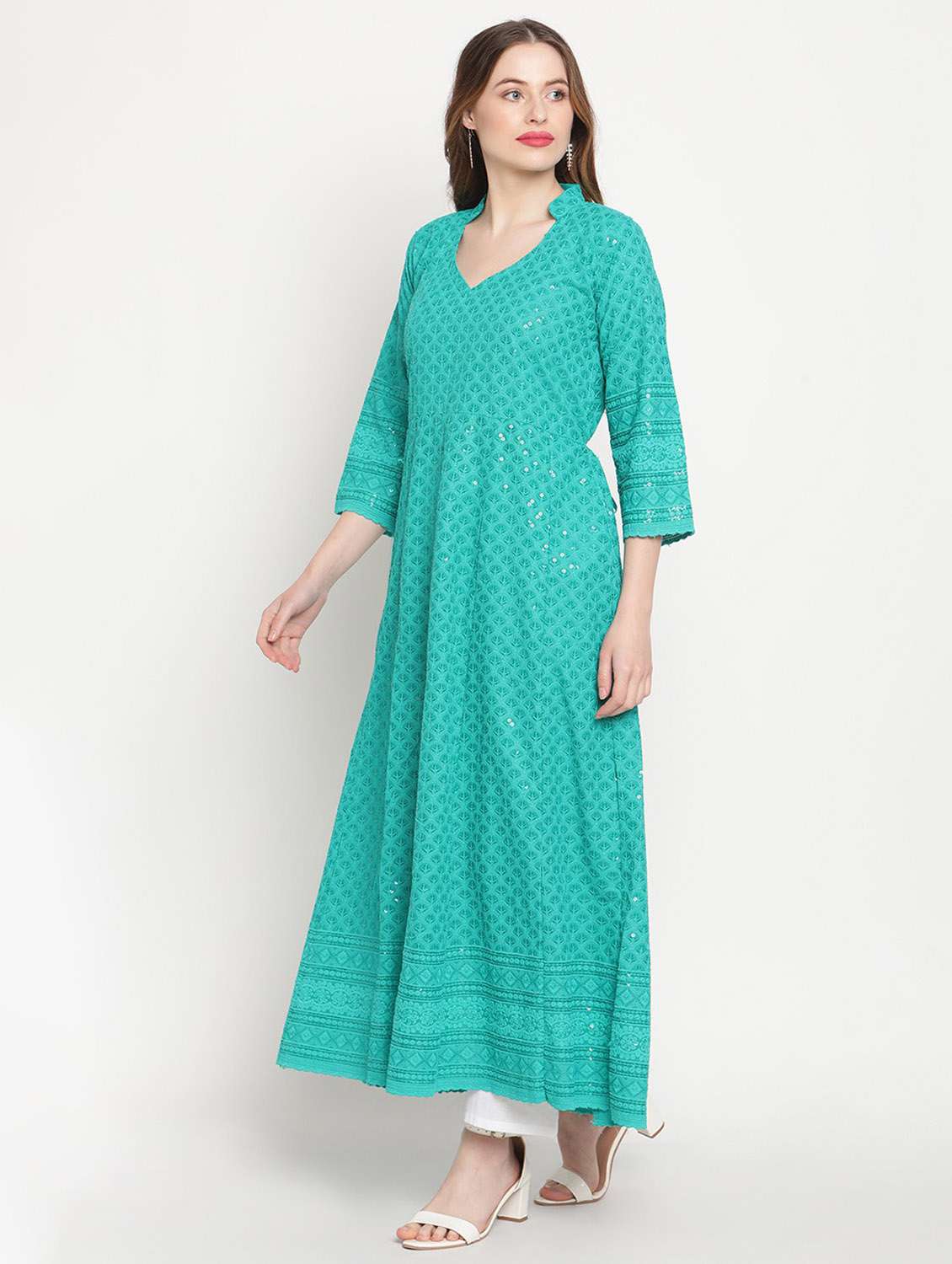 sweetheart neck floral anarkali kurta - 19815337 - Standard Image - 3