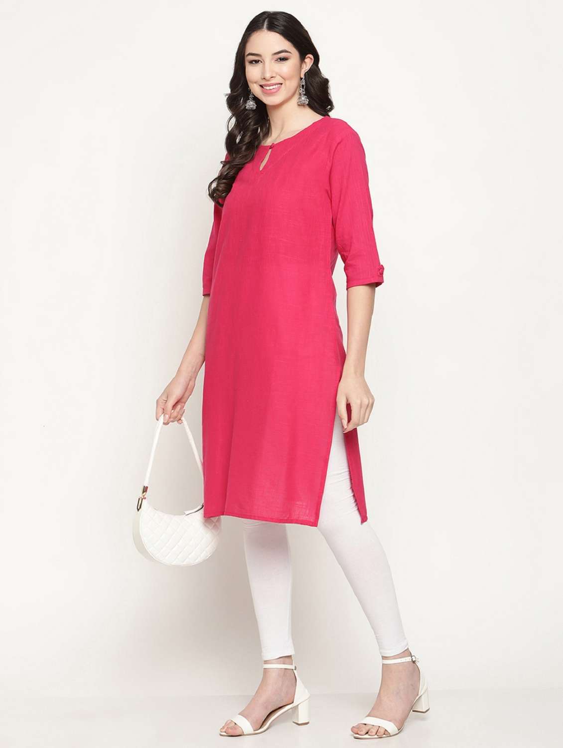keyhole neck solid straight kurta - 19815352 -  Zoom Image - 0