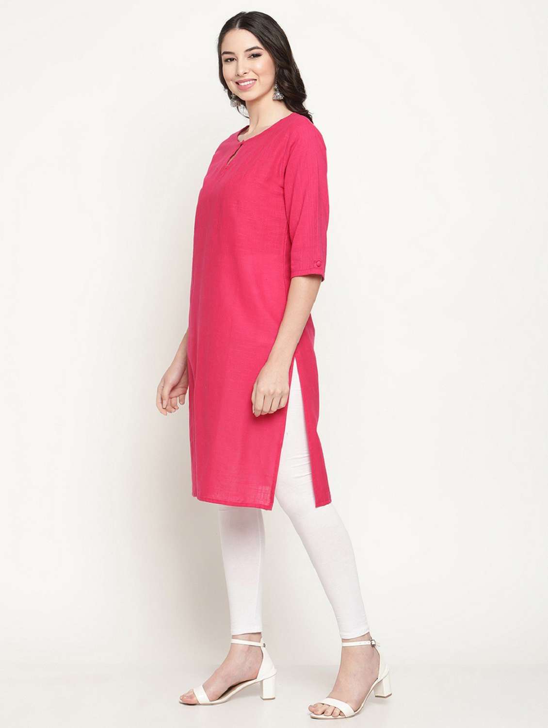 keyhole neck solid straight kurta - 19815352 - Standard Image - 3