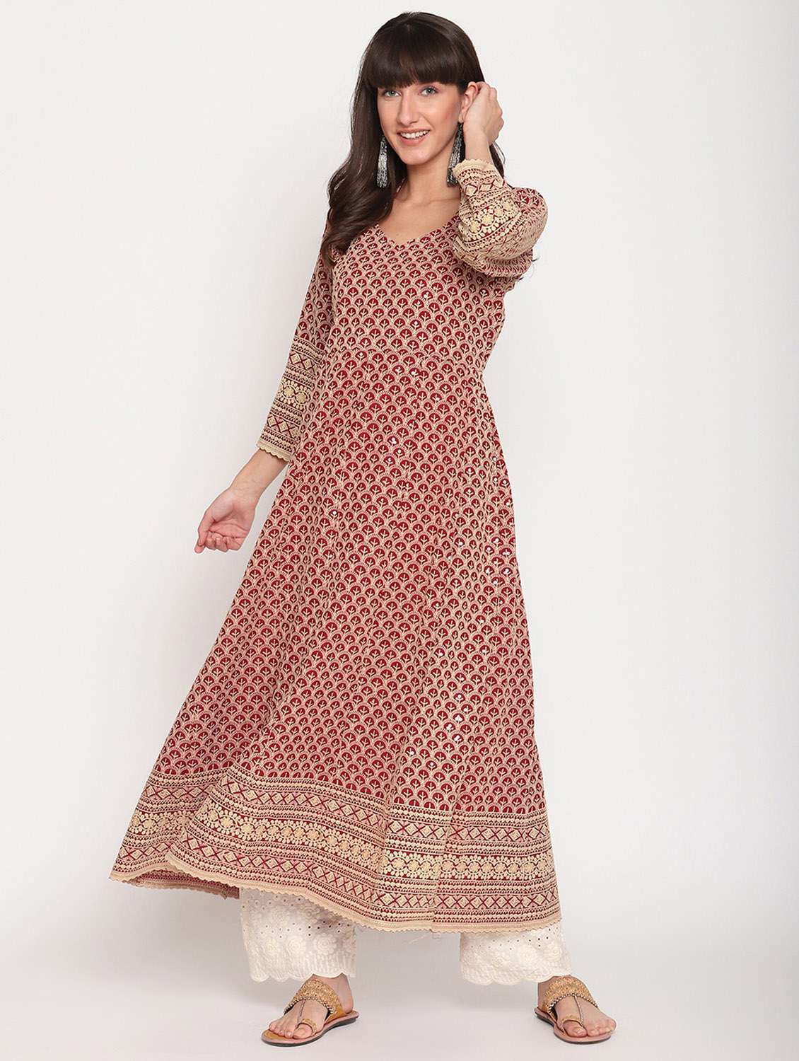 sweetheart neck floral anarkali kurta - 19815367 - Standard Image - 3