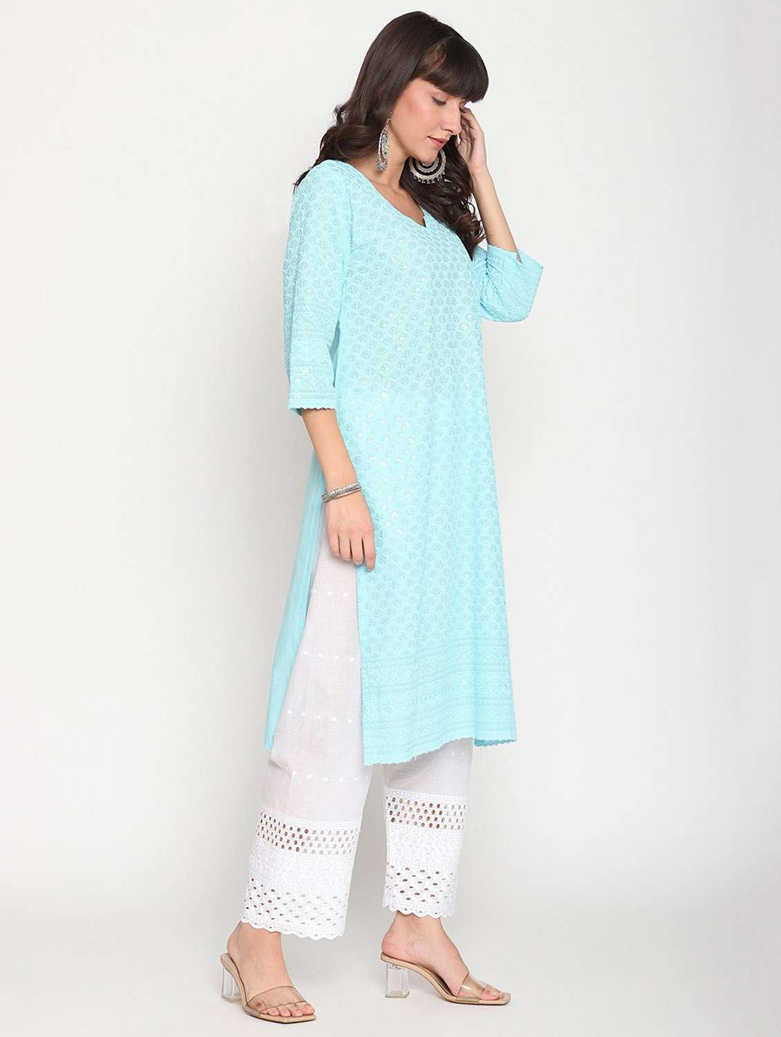 notch neck solid straight kurta - 19815370 -  Standard Image - 3