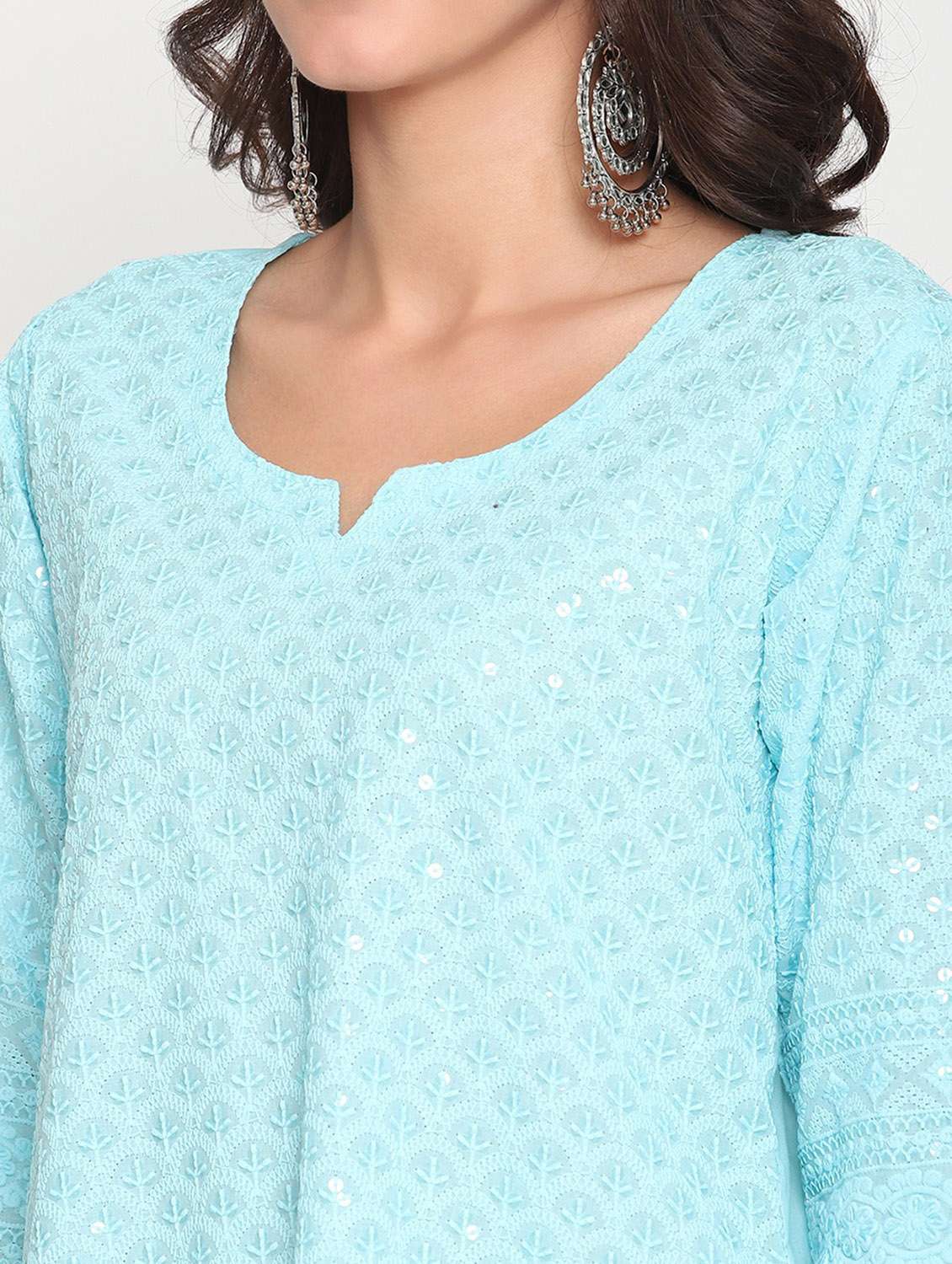 notch neck solid straight kurta - 19815370 -  Standard Image - 5