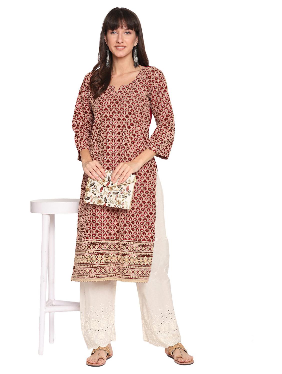 notch neck solid straight kurta - 19815378 - Zoom Image - 0