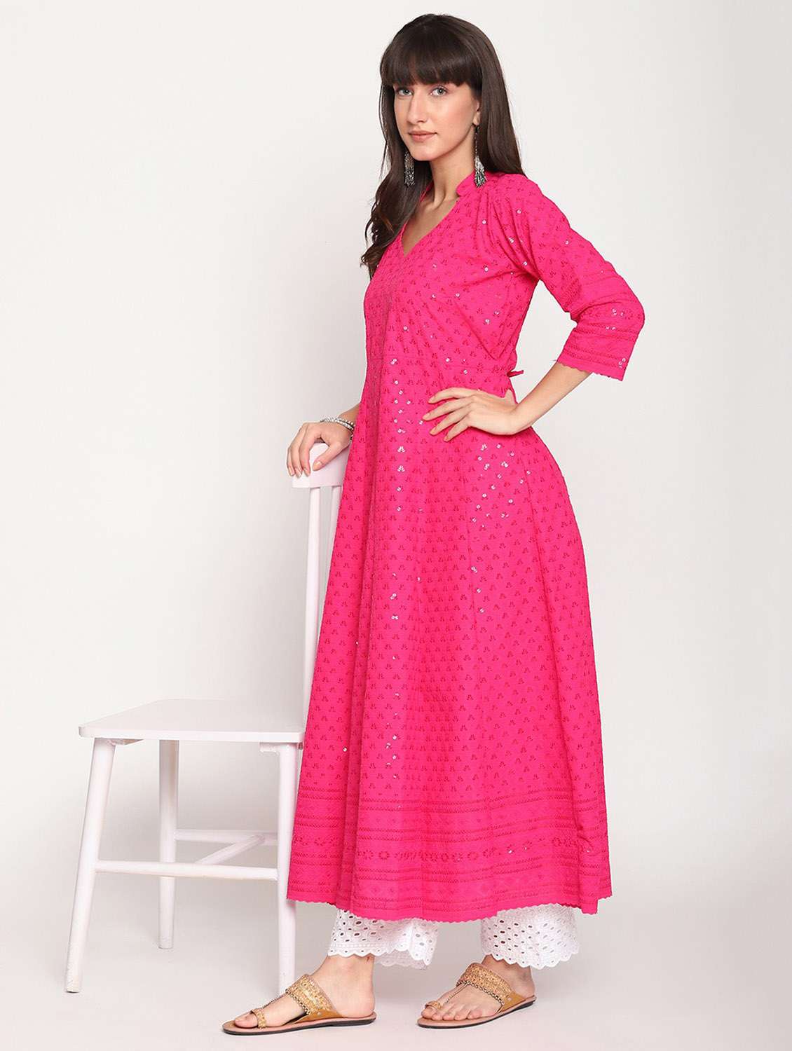 sweetheart neck floral flared kurta - 19815379 - Zoom Image - 0