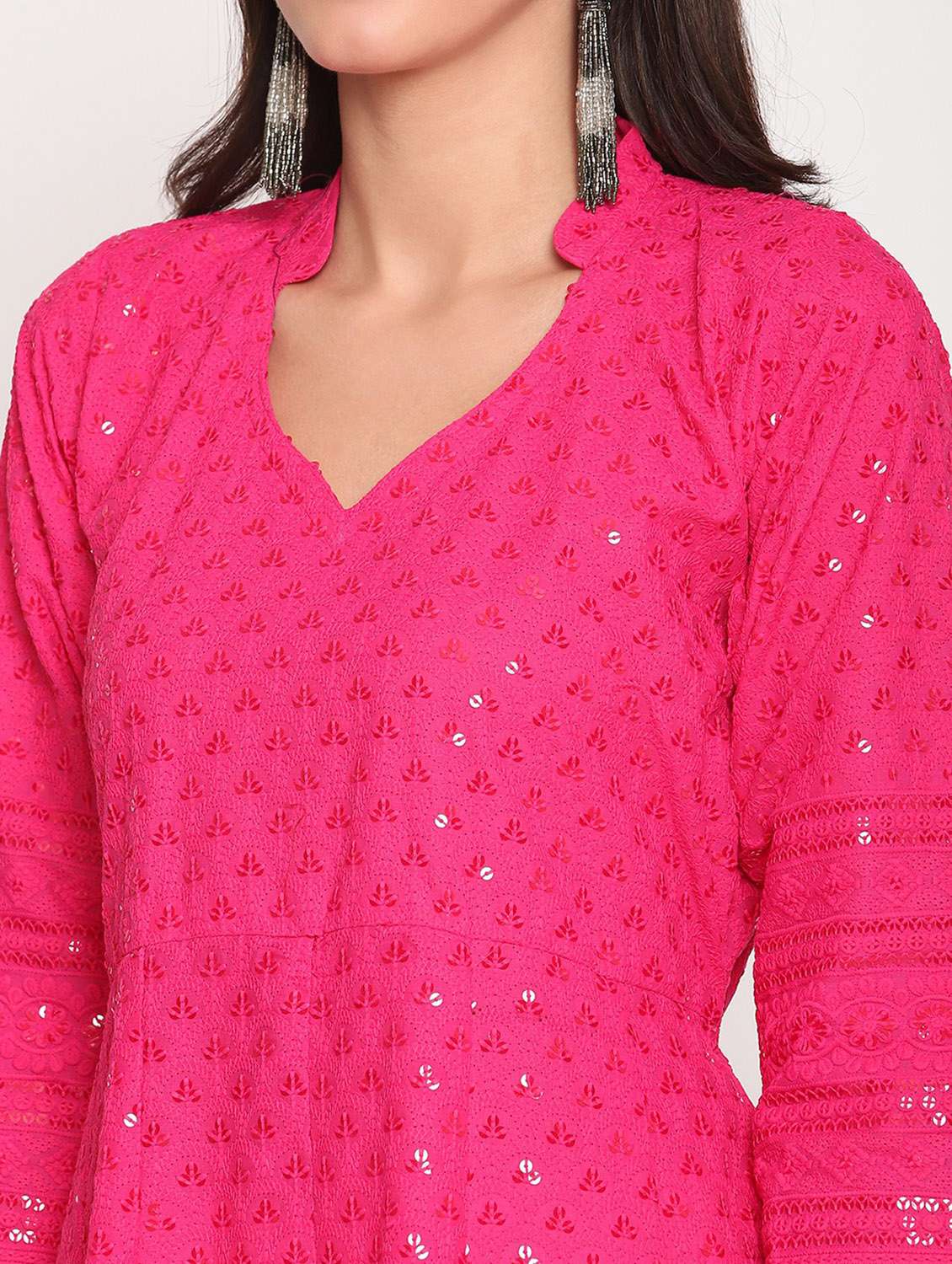 sweetheart neck floral flared kurta - 19815379 - Standard Image - 5