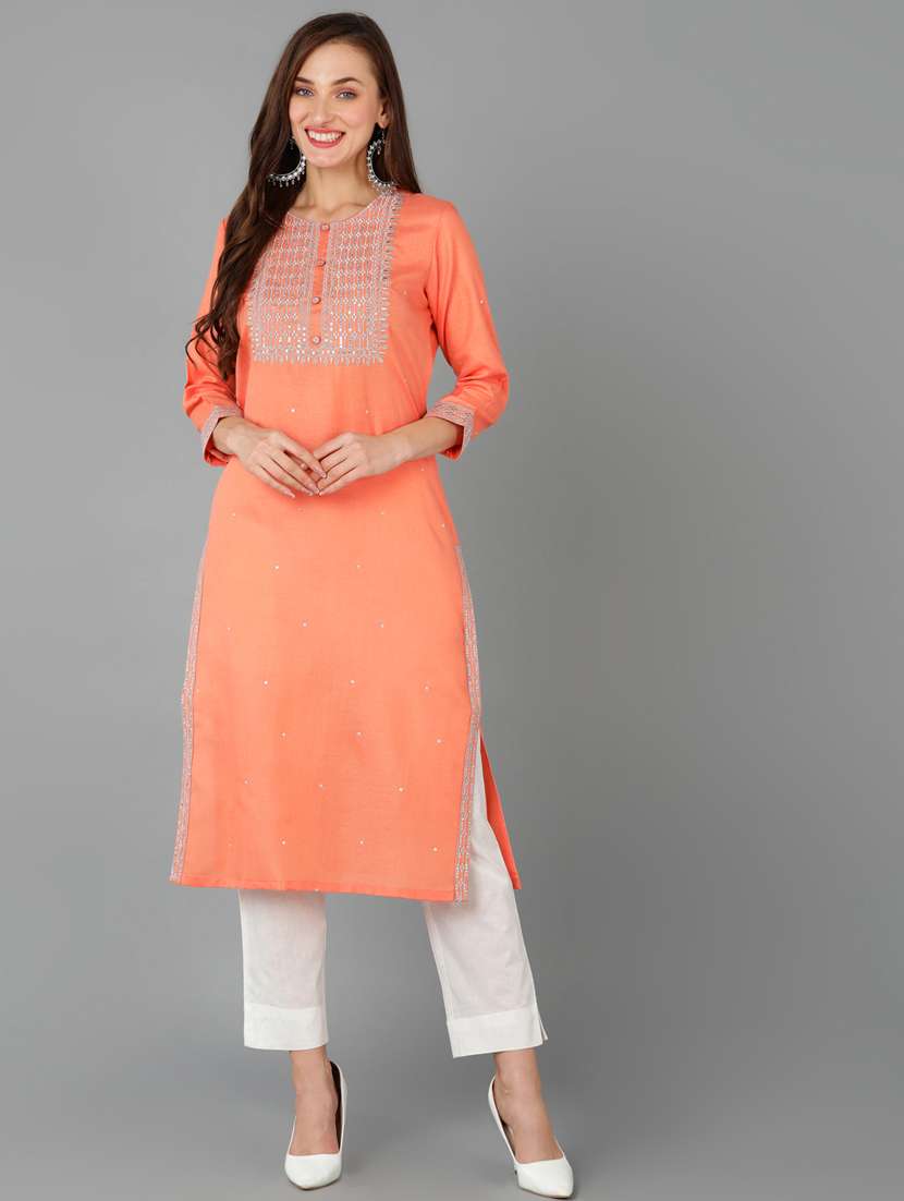 round neck solid straight kurta