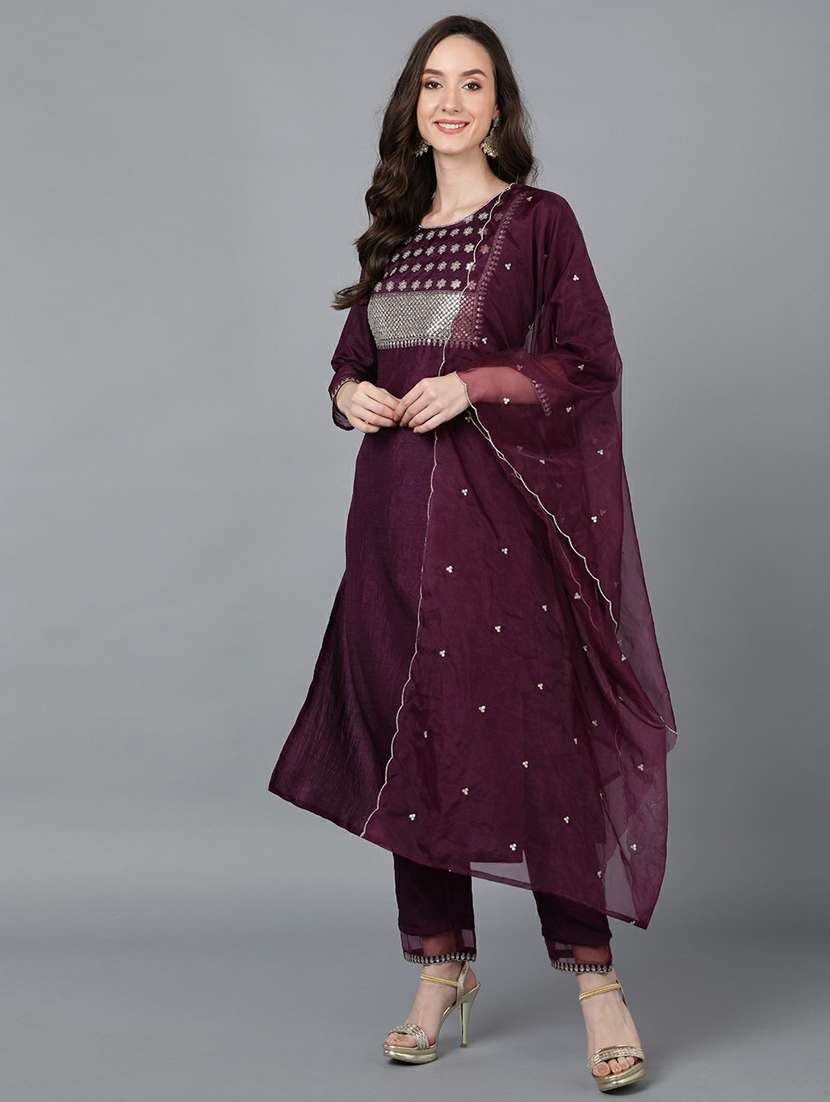 solid kurta pant set with dupatta