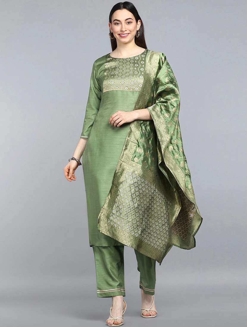 solid kurta pant set with dupatta