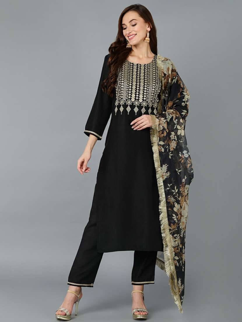 women black kurta pant set with dupatta
