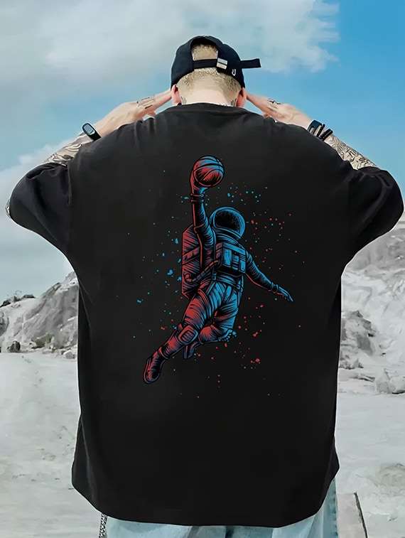 men round neck back print t-shirt