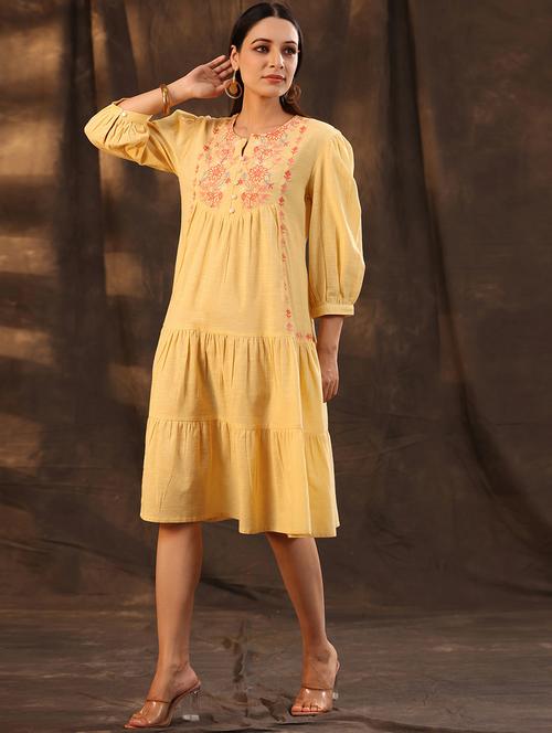 yellow solid fit & flare ethnic dress - 19818941 - Standard Image - 0