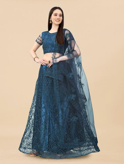 teal embroidered semi-stitched lehenga choli with dupatta - 19819977 -  Standard Image - 0