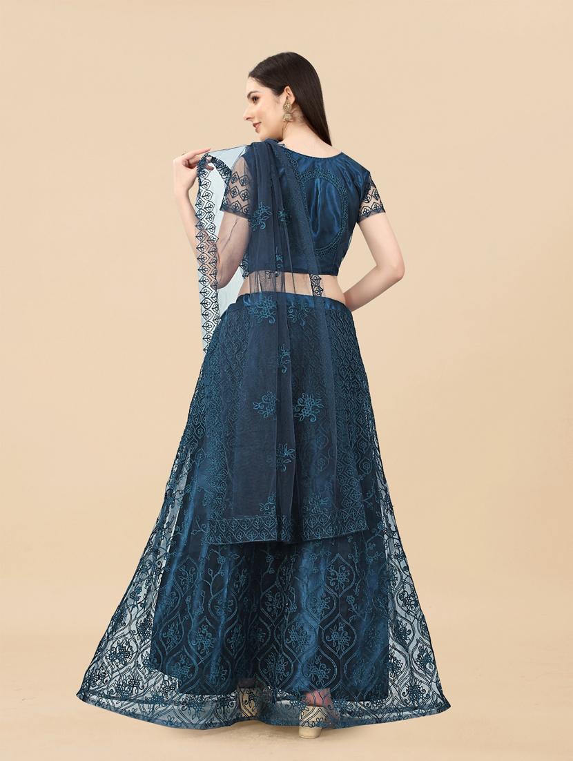 teal embroidered semi-stitched lehenga choli with dupatta - 19819977 - Standard Image - 3